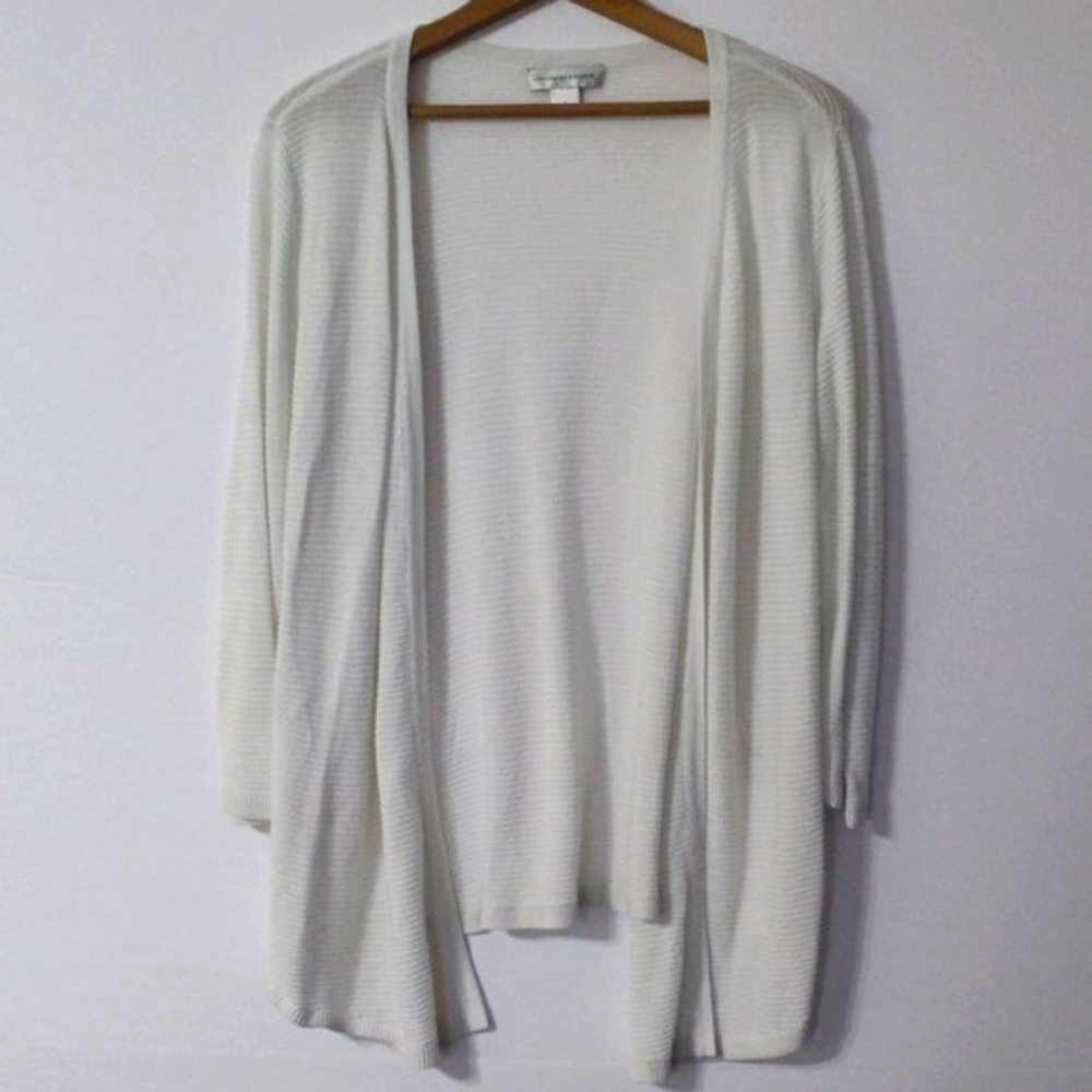 Christopher & Banks White Ribbed Open Cardigan Size Large